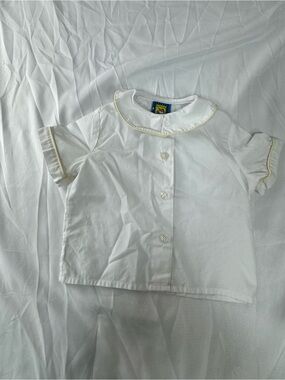 Girls' White Peter Pan Collar Button-Front Top with Pale Yellow Trim